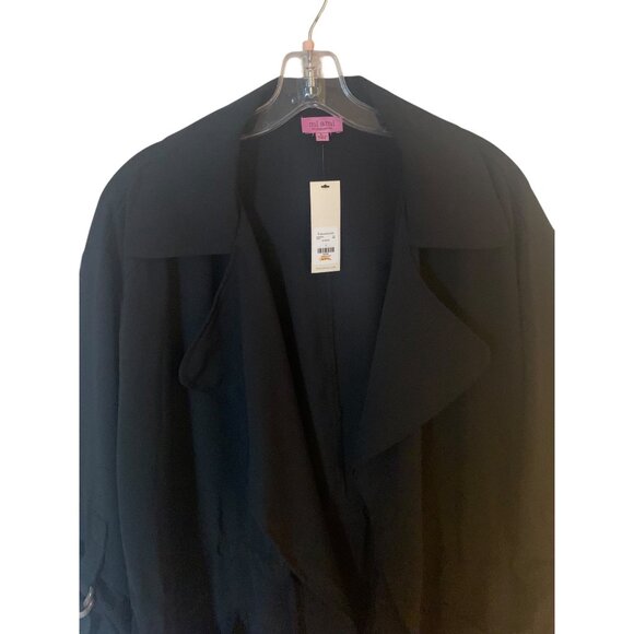 MI AMI for Francesca's Black Soft Draped Tie Waist Roll-Tab Sleeve Jacket NWT L - Picture 2 of 7